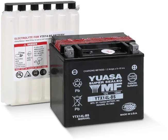 Yuasa YTX14L-BS Maintenance-Free Motorcycle Battery for Harley-Davidson, Kawasaki Vulcan, Benelli 502C & Cruiser Motorcycles