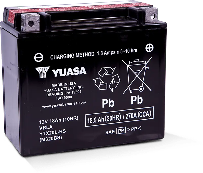 Yuasa YTX20L-BS Maintenance-Free Motorcycle Battery for Harley-Davidson Street Glide, Fat Boy, Sportster, Indian Scout & Cruiser Motorcycles